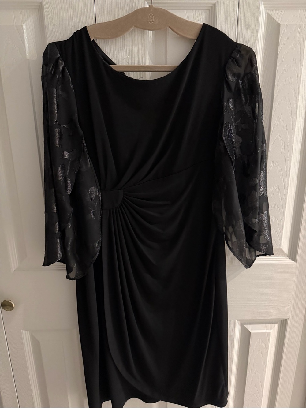 connected apparel Black Long-Sleeve Dress with Sheer Floral Sleeves